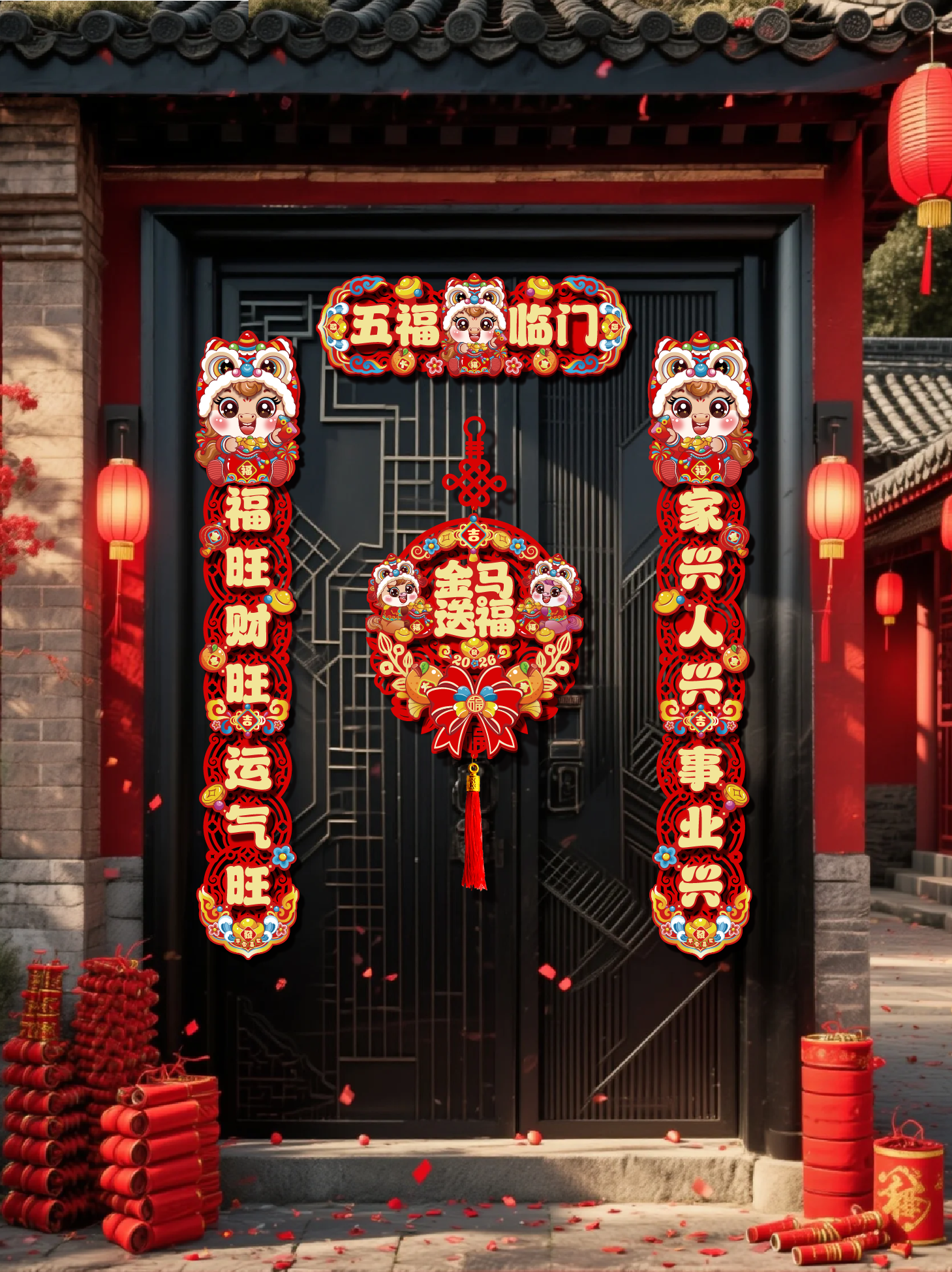 2026马年磁吸对联新年春节家用布置门贴大门福字装饰过年春联布置