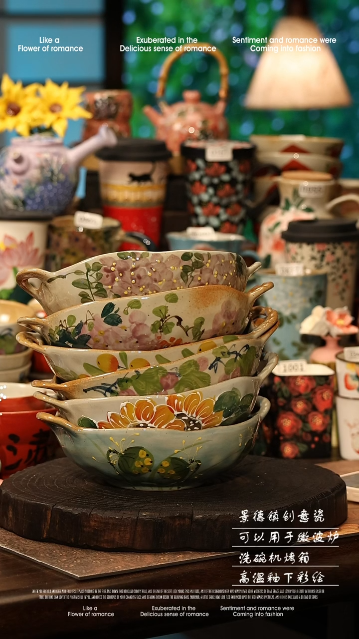 陶瓷六件套景德镇高温釉下彩手工手绘款式