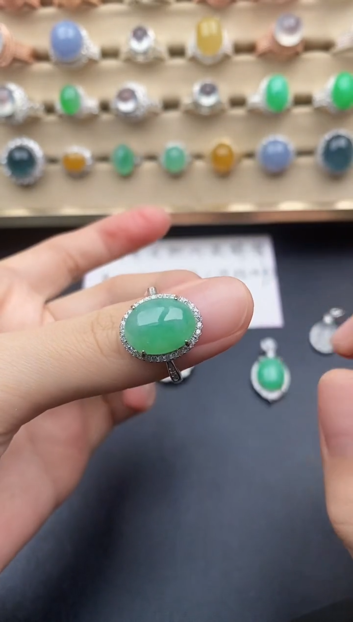 翡翠戒指银S925镶嵌一物一证一礼盒