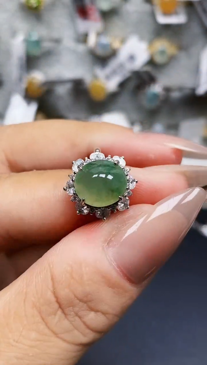 银S925镶嵌戒指翡翠5742