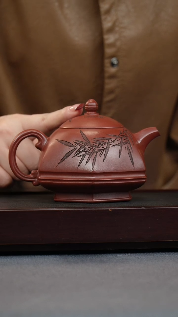 【闪购商品】紫砂茶壶73大红泥 六方玉笠壶