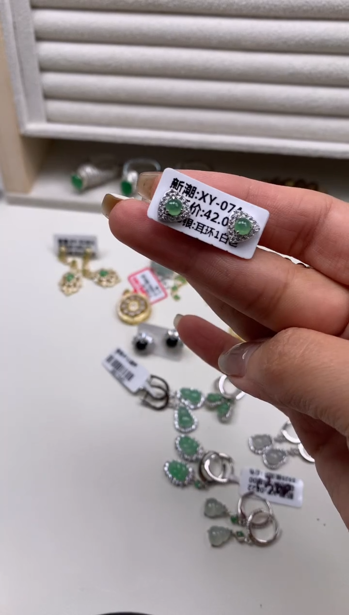 银S925镶嵌戒指翡翠耳饰3