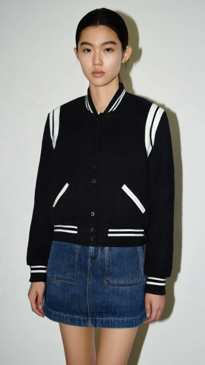 95新 YSL/圣罗兰 黑色棒球服/aq91
