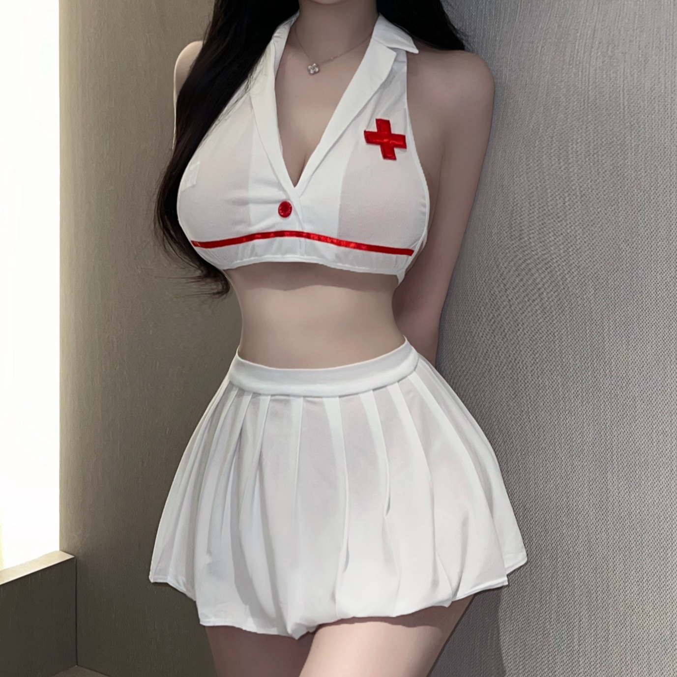 性感纯欲可爱动漫套装显瘦少女时尚睡裙挂脖露背制服套装睡裙