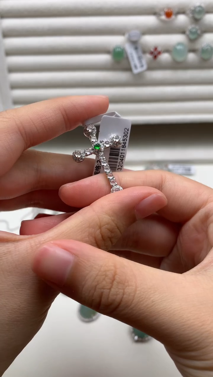 银S925镶嵌戒指翡翠吊坠12