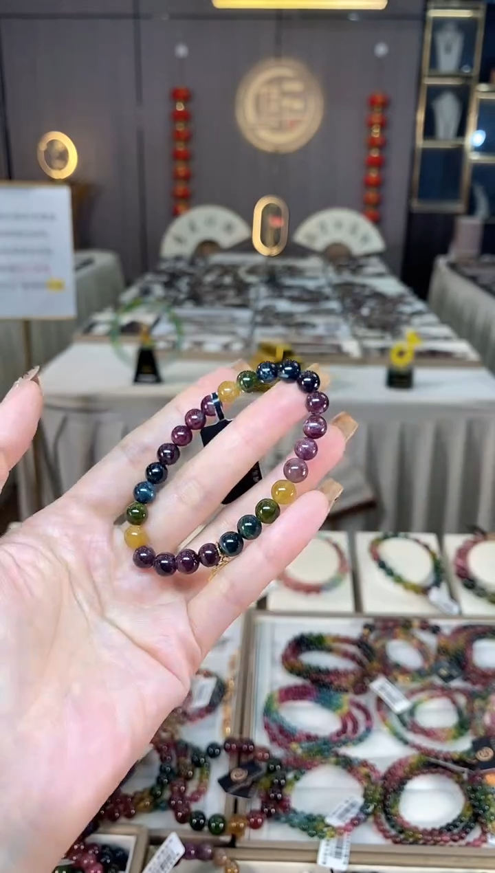 未镶嵌老矿碧玺色标彩虹单圈手串7mm+碧玺dan多样性发货一条
