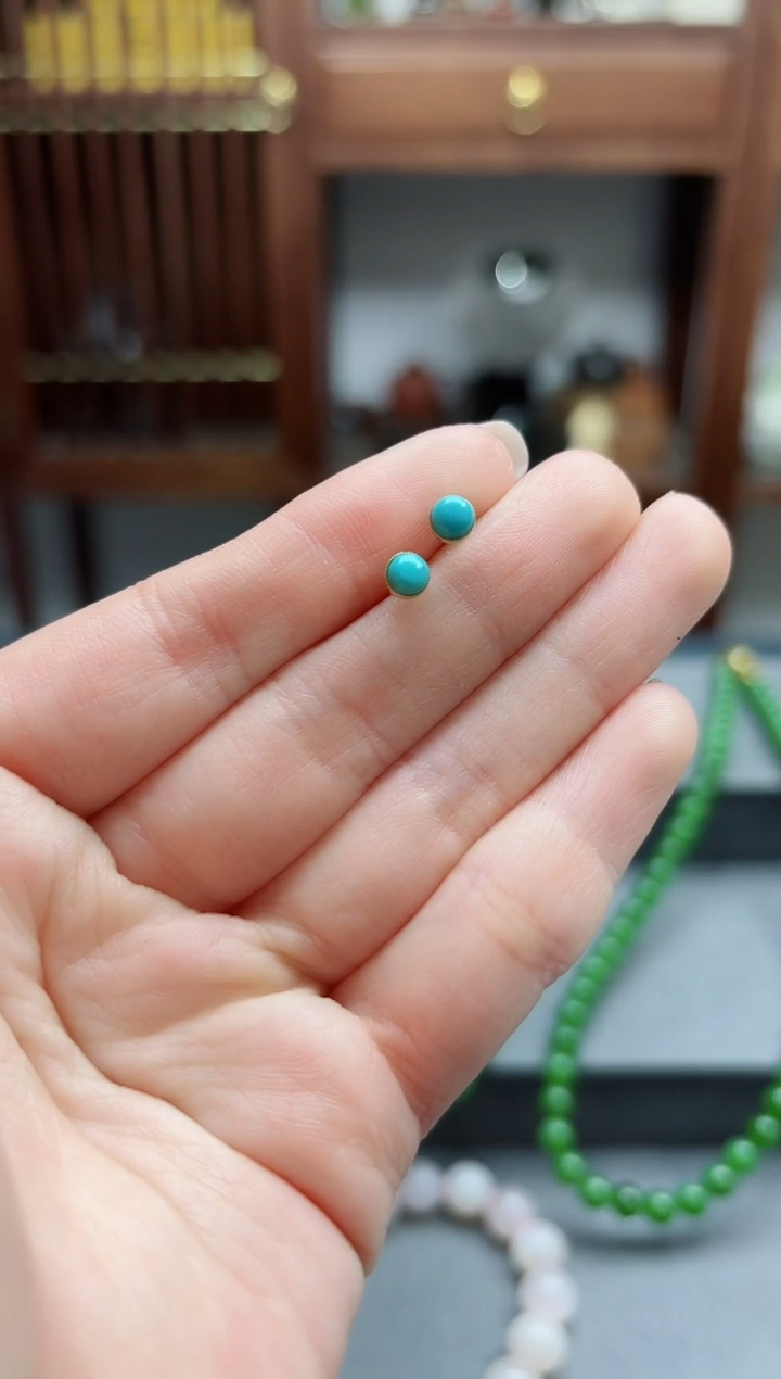 【闪购商品】绿松石耳饰18K金镶嵌18k金松石耳钉WY