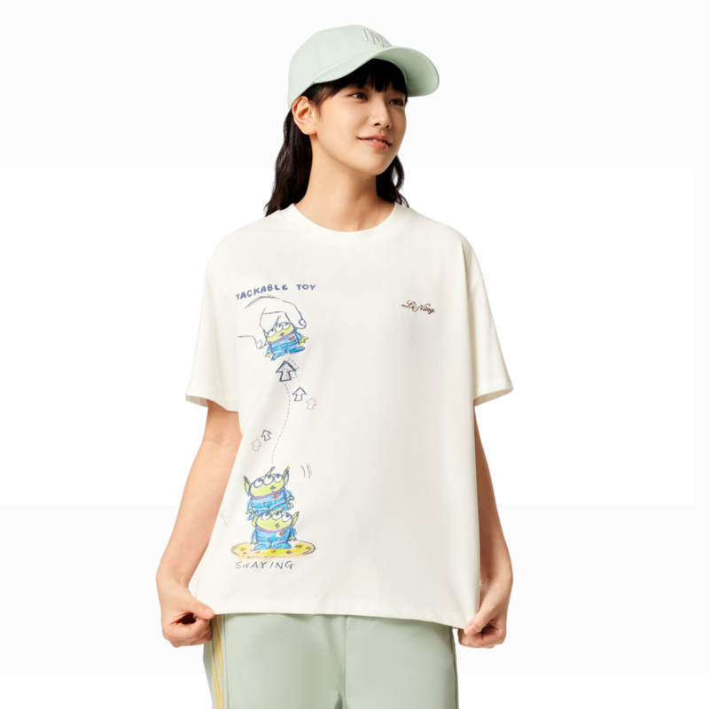 李宁T恤2025夏季新款女子迪士尼联名舒适透气宽松圆领短袖AHSV692