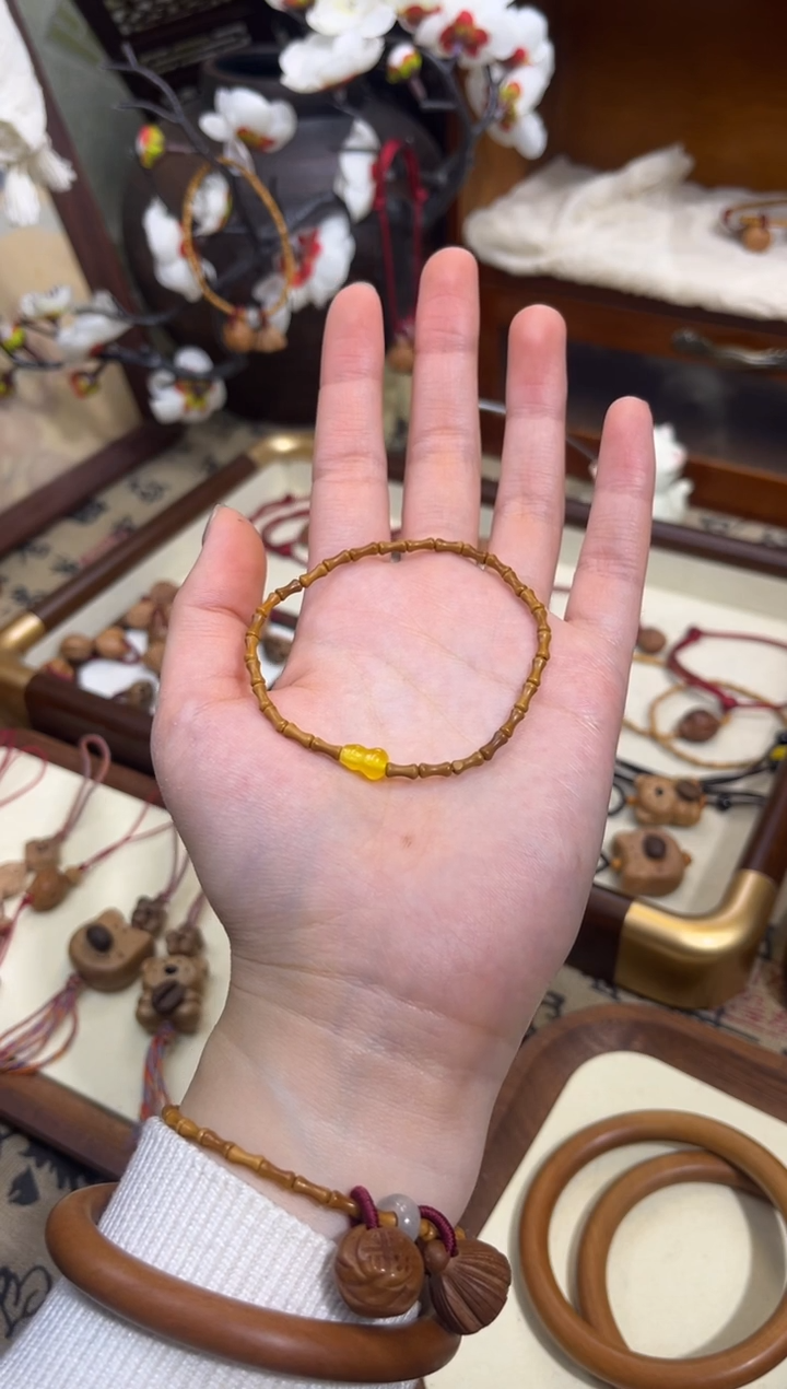 手串桃核【桃缘行】竹节「黄色葫芦」桃木桃核辟、挡、驱、护 备注手围
