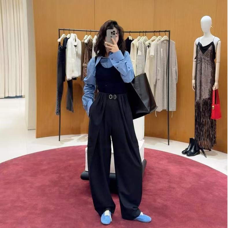 褶皱直筒休闲裤（腰带不一样）7568