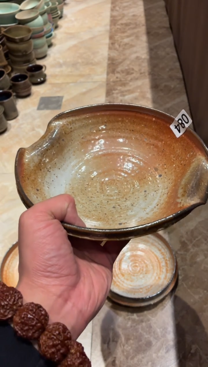 瓷片左*84粗陶雪志野双耳深盘1个