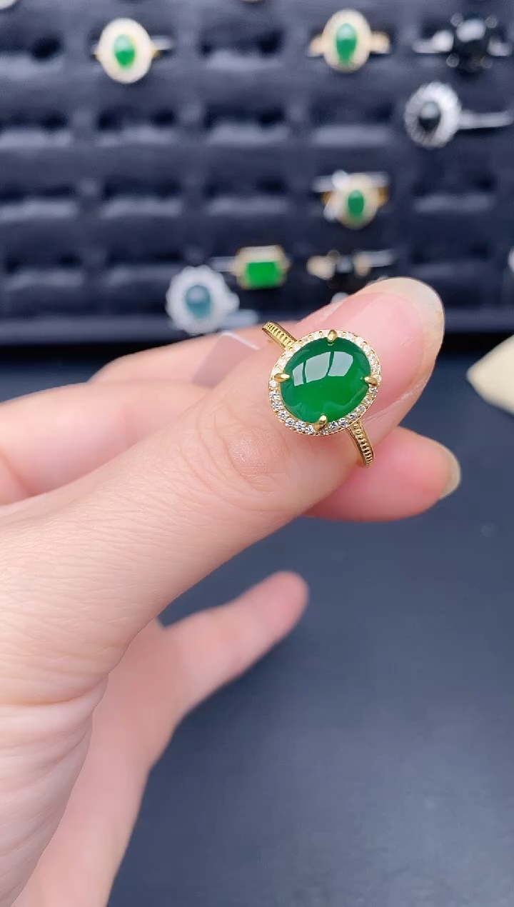 银S925镶嵌戒指翡翠天然a货翡翠401