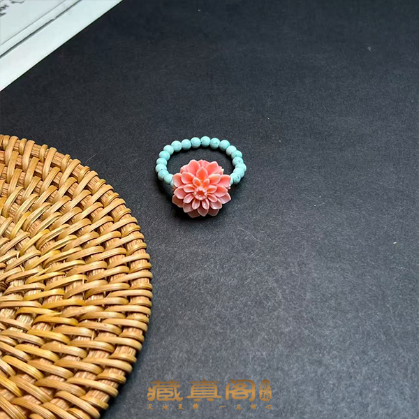 【藏真阁】H2092天然珠宝DIY绿松石花花弹力戒圈
