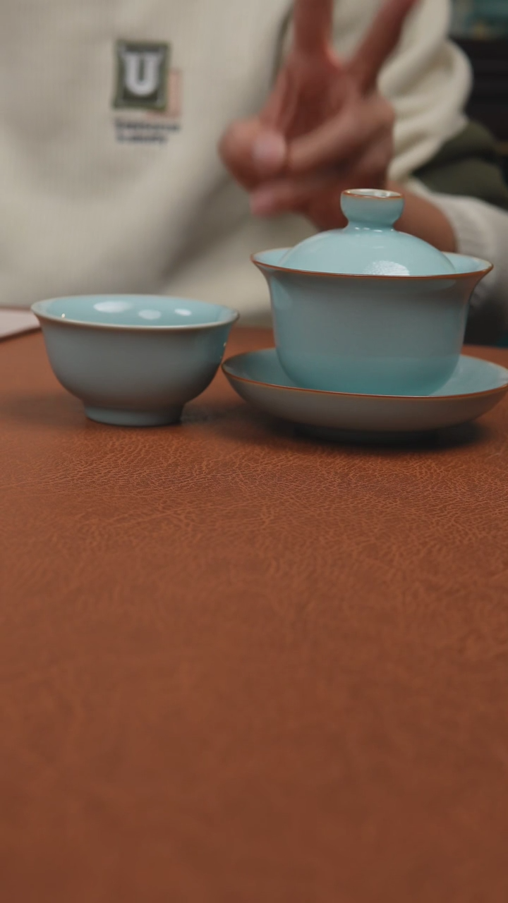 【闪购商品】杯汝州原产地原矿釉天青盖碗+杯子
