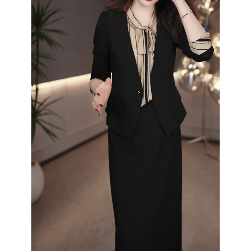 假两件时尚收腰连衣裙女神范秋季新款遮肉显瘦中长款裙子6074#