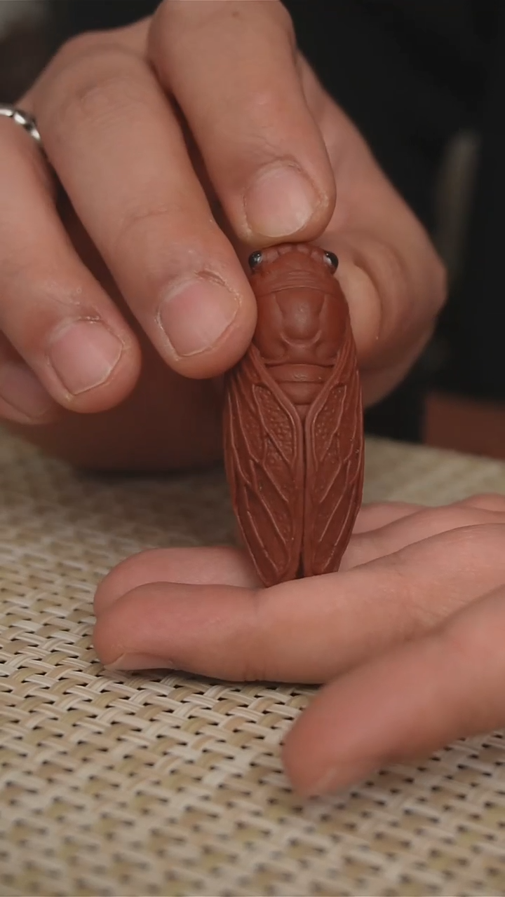 紫砂茶宠宜兴紫砂茶宠朱泥一鸣惊人蝉 