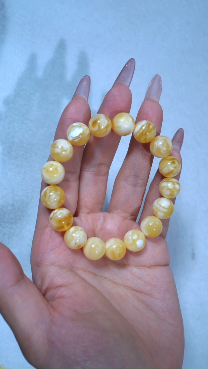 【闪购商品】蜜蜡手链未镶嵌11mm金瓷白妖花