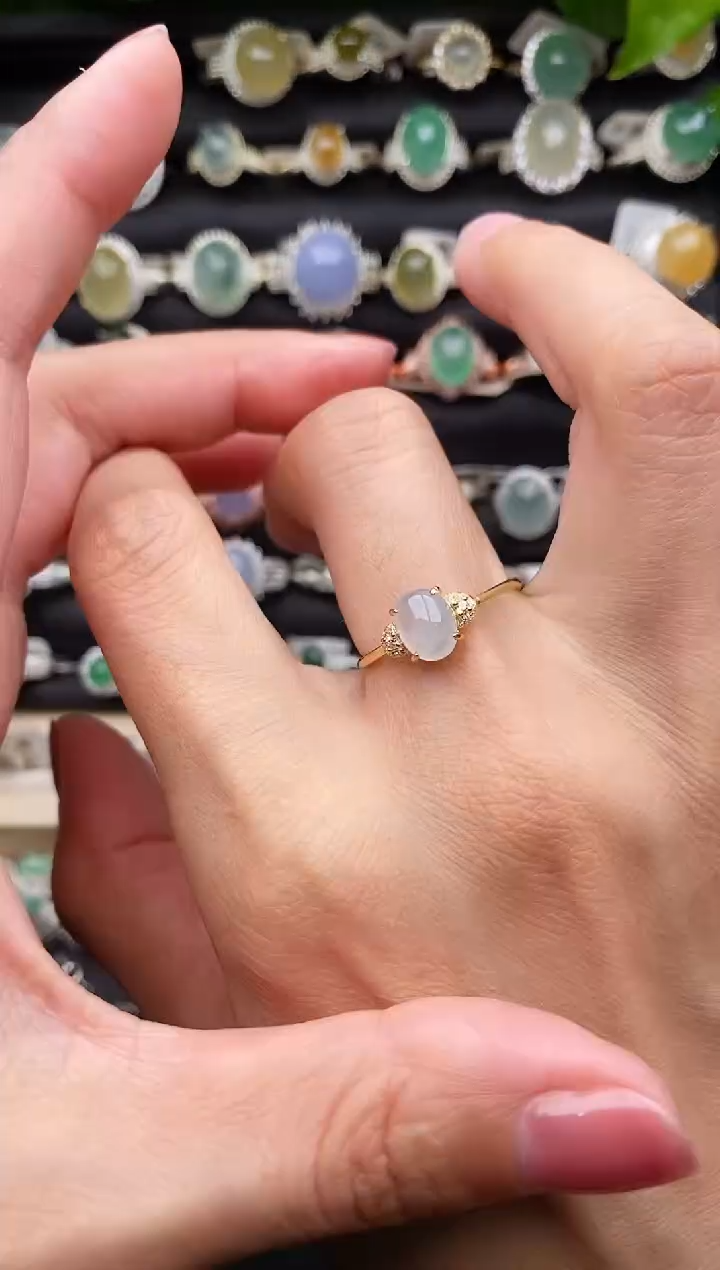 【闪购商品】翡翠戒指银S925镶嵌缅甸天然A货翡翠33  7-5