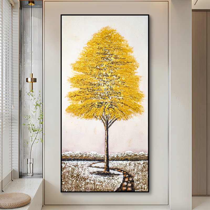 【远山】现代简约手工油画黄金树玄关装饰画客厅背景墙挂画80160