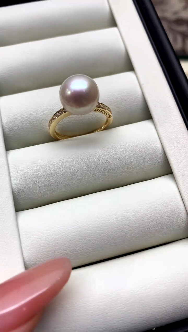 银S925镶嵌戒指淡水珍珠11-12mm