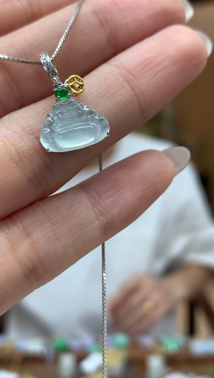吊坠(不含链)18K金镶嵌翡翠佛公