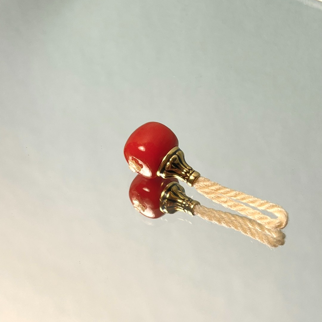 天然红珊瑚雕刻精工金塔三通配饰9.6mm