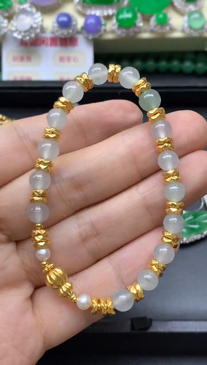 足金镶嵌手链翡翠575-中国好珍宝