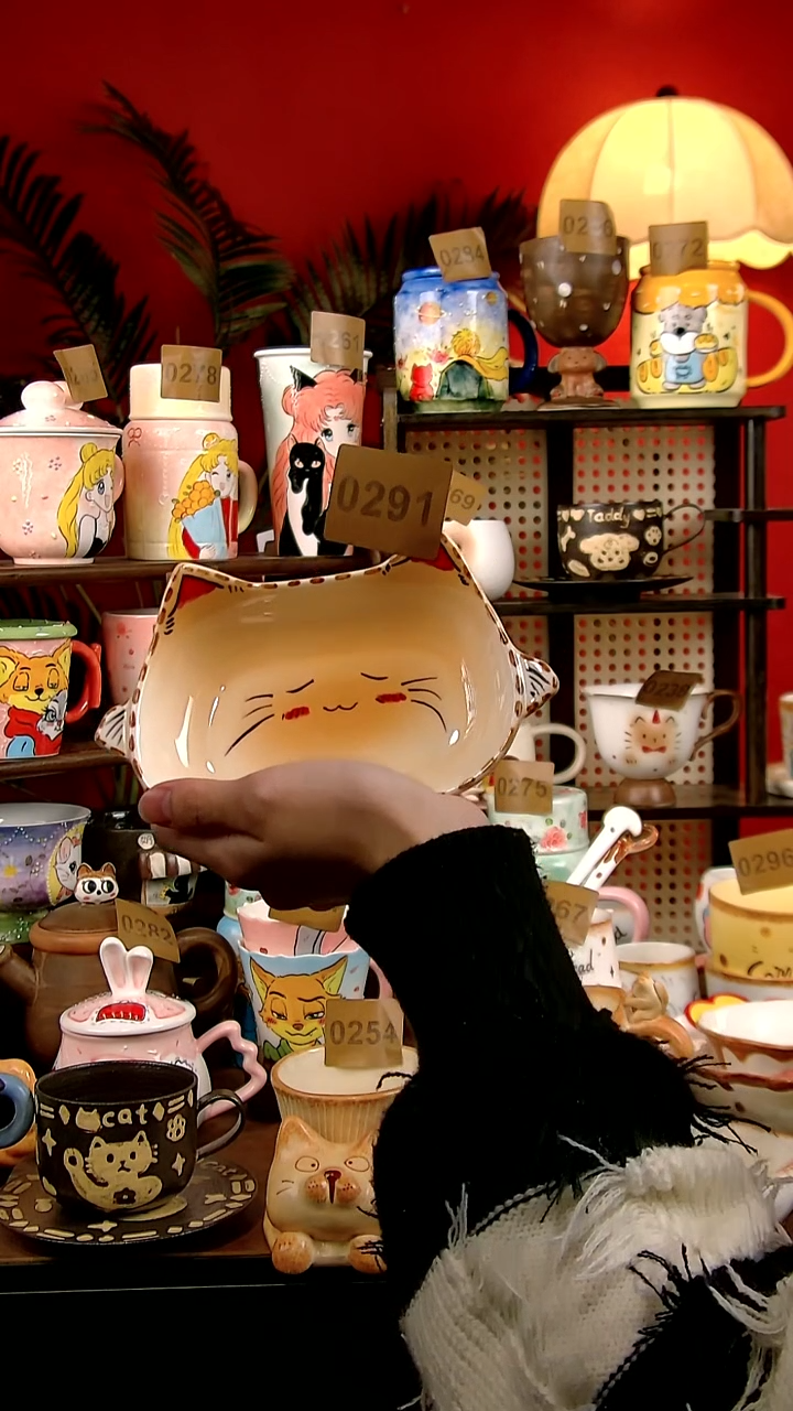 杯子瓷DIY景德镇创意手工陶瓷卡通风猫猫餐盘