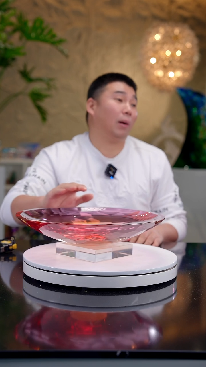 手工艺品琉璃@****.金红琥珀色切面大果盘+底座