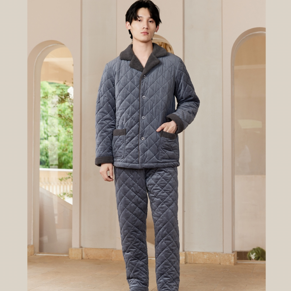 弗劳思男士冬季加绒保暖三层加厚休闲家居服套装JD283
