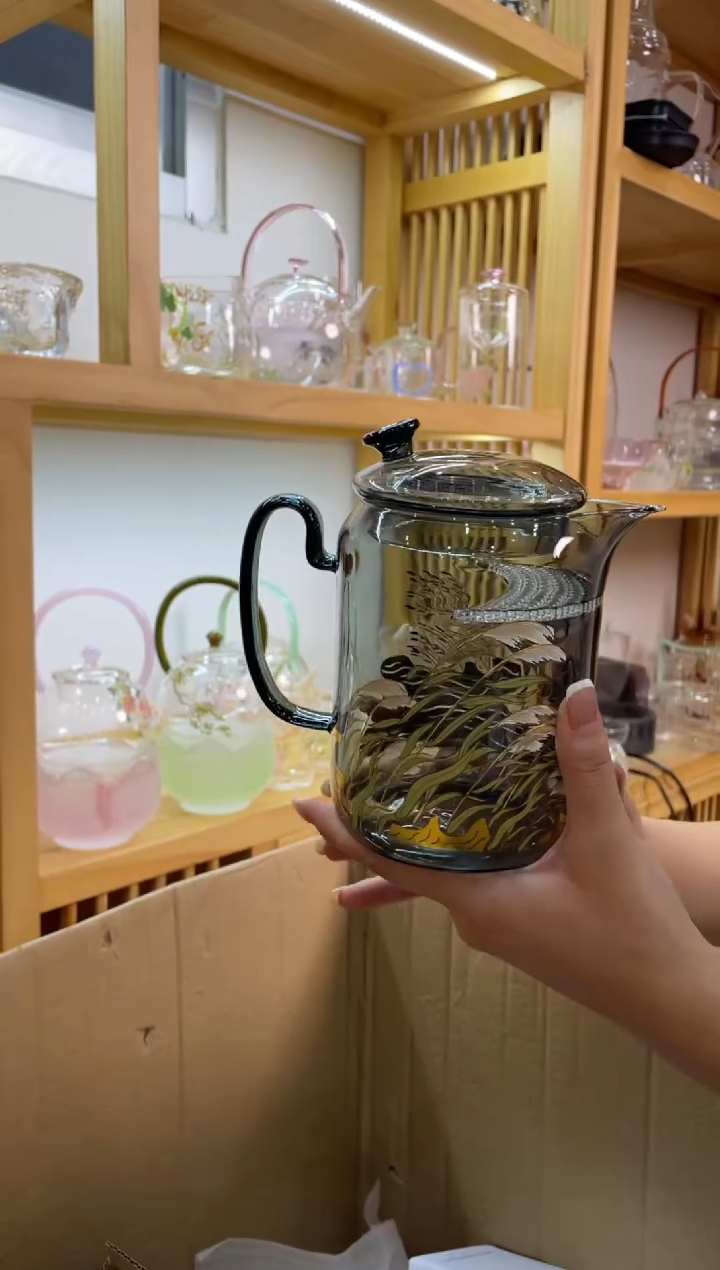 九河月牙煮茶壶黑玻璃把