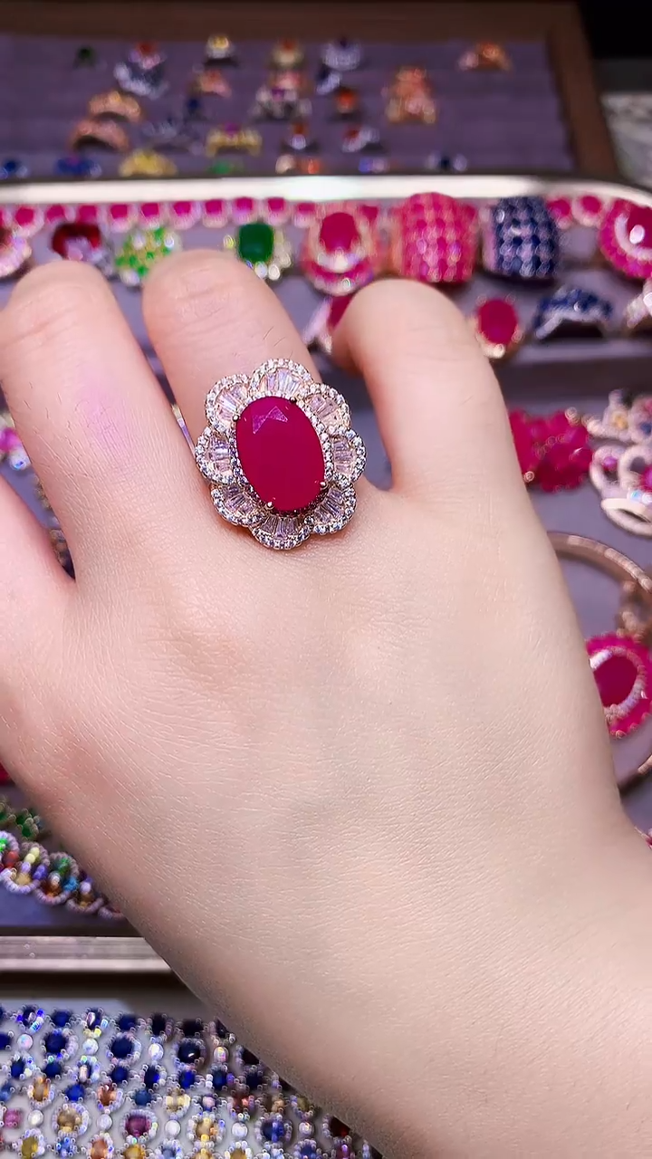 银S925镶嵌戒指红宝石....