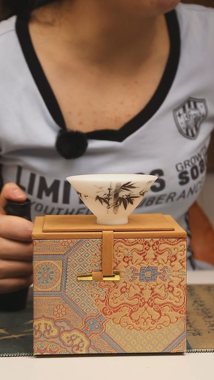 景德镇高温瓷斗笠水墨竹子