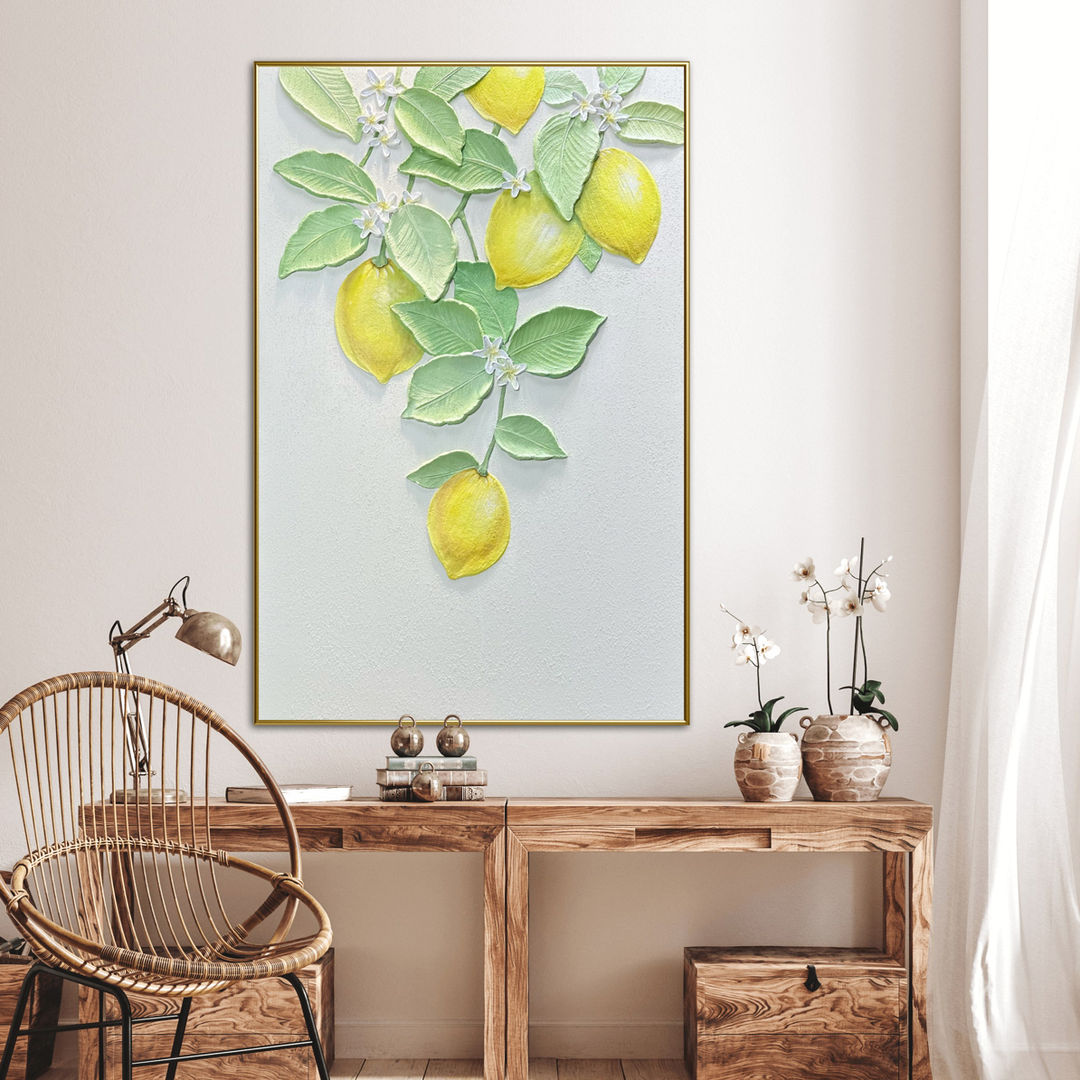 【美檬成真】砂岩装饰画手工肌理柠檬客厅沙发背景墙电视柜餐厅走廊