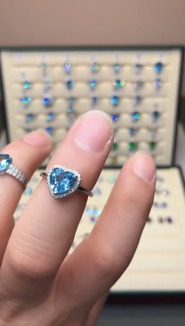 银S925镶嵌戒圈海蓝宝石0000