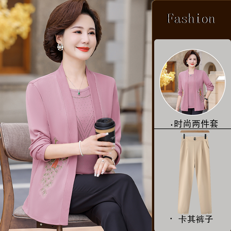 40-50岁高档阔太太时髦洋气针织上衣俩件套母亲过节新款妈妈春装
