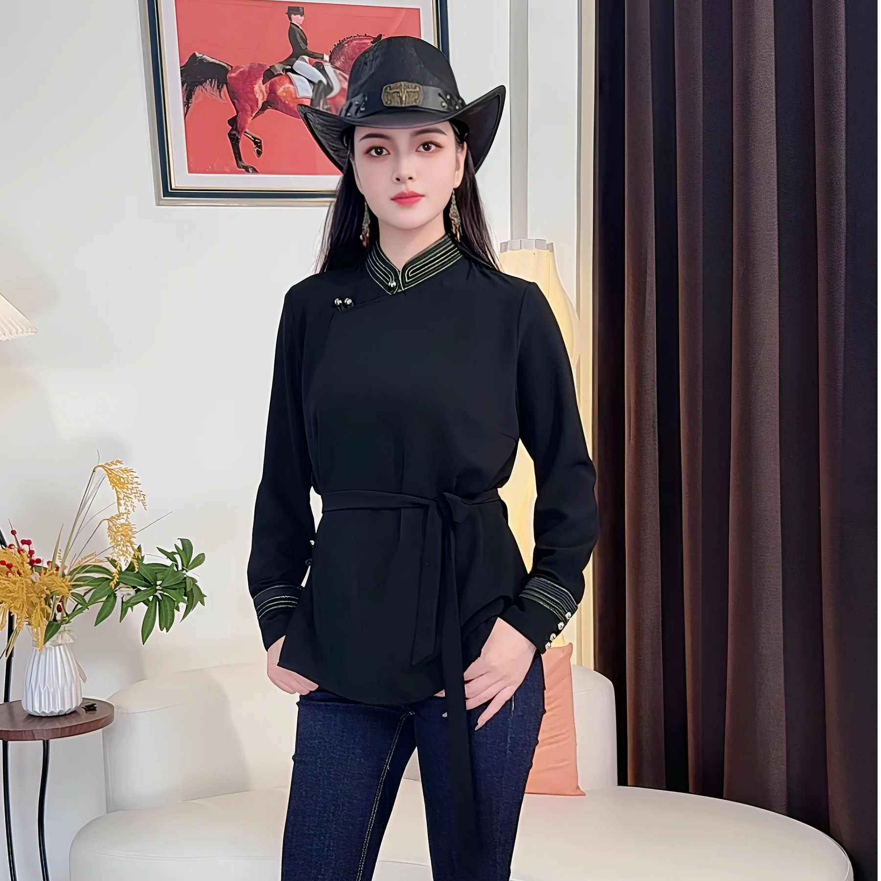 蒙古服饰新款长袖女装打底高工艺气质百搭显瘦款