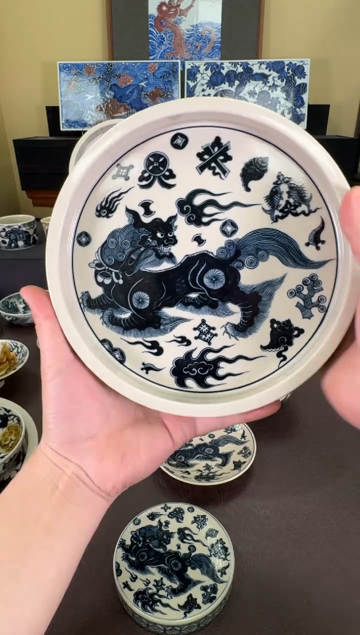 【闪购商品】二号釉杂宝狮子壶承