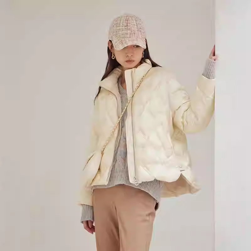 秋冬新款显瘦立领短款直筒菱形面包服6908