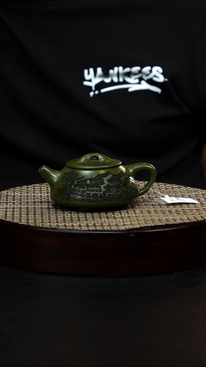 茶壶紫砂宜兴原矿纯手工紫砂 景洲石瓢 景洲墨绿泥