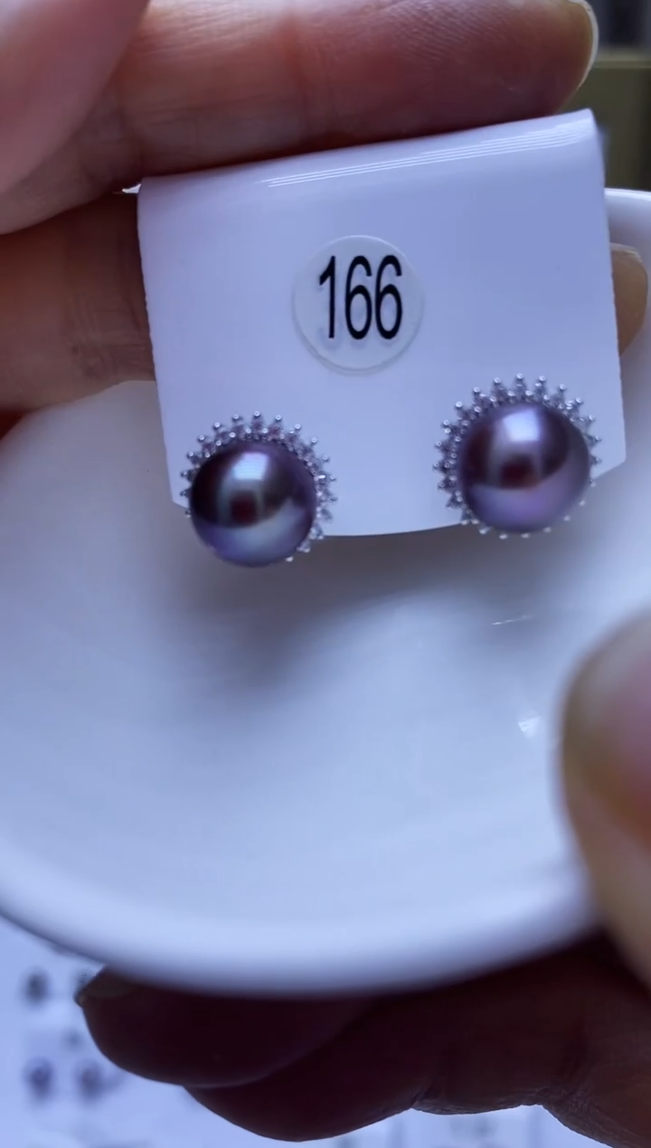 银S925镶嵌耳饰淡水珍珠166