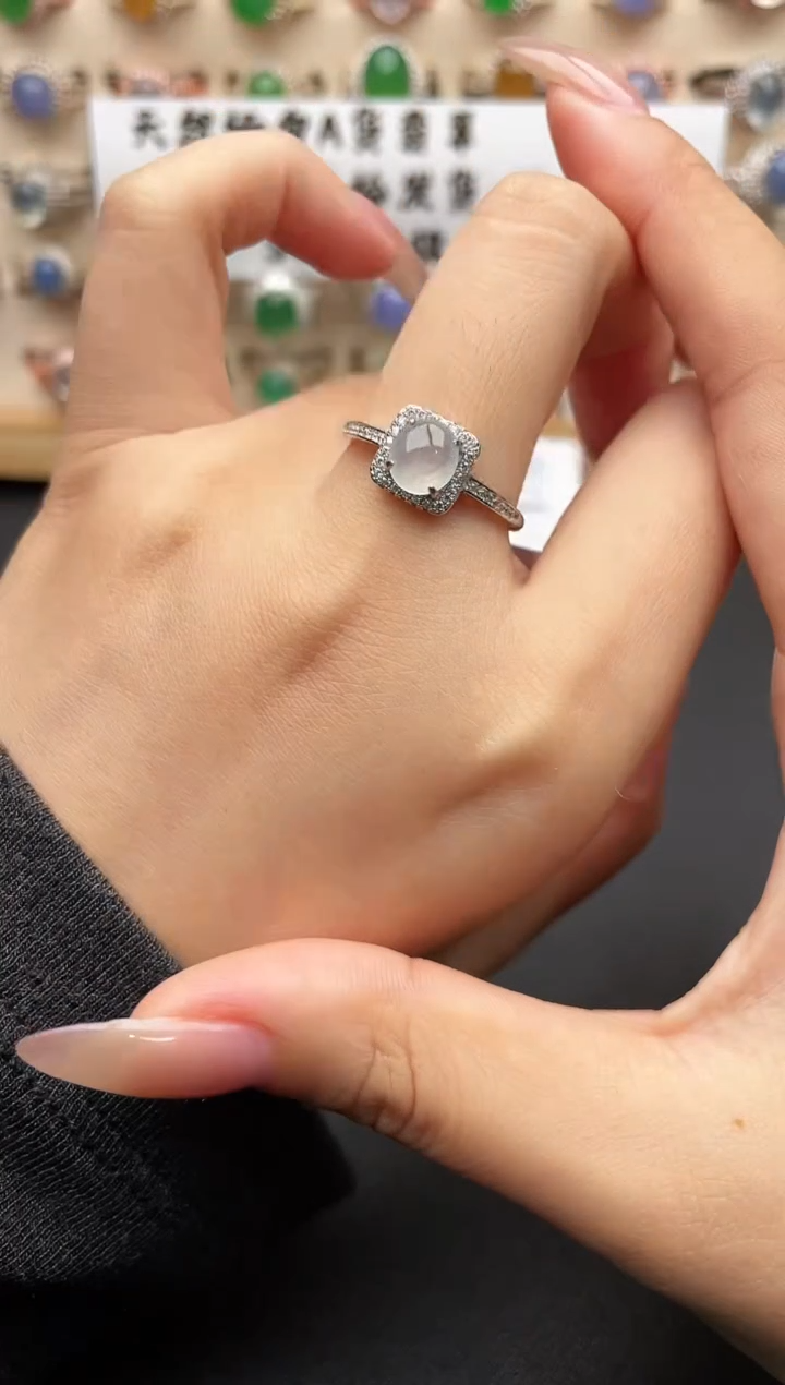 银S925镶嵌戒指翡翠一物一证一礼盒2