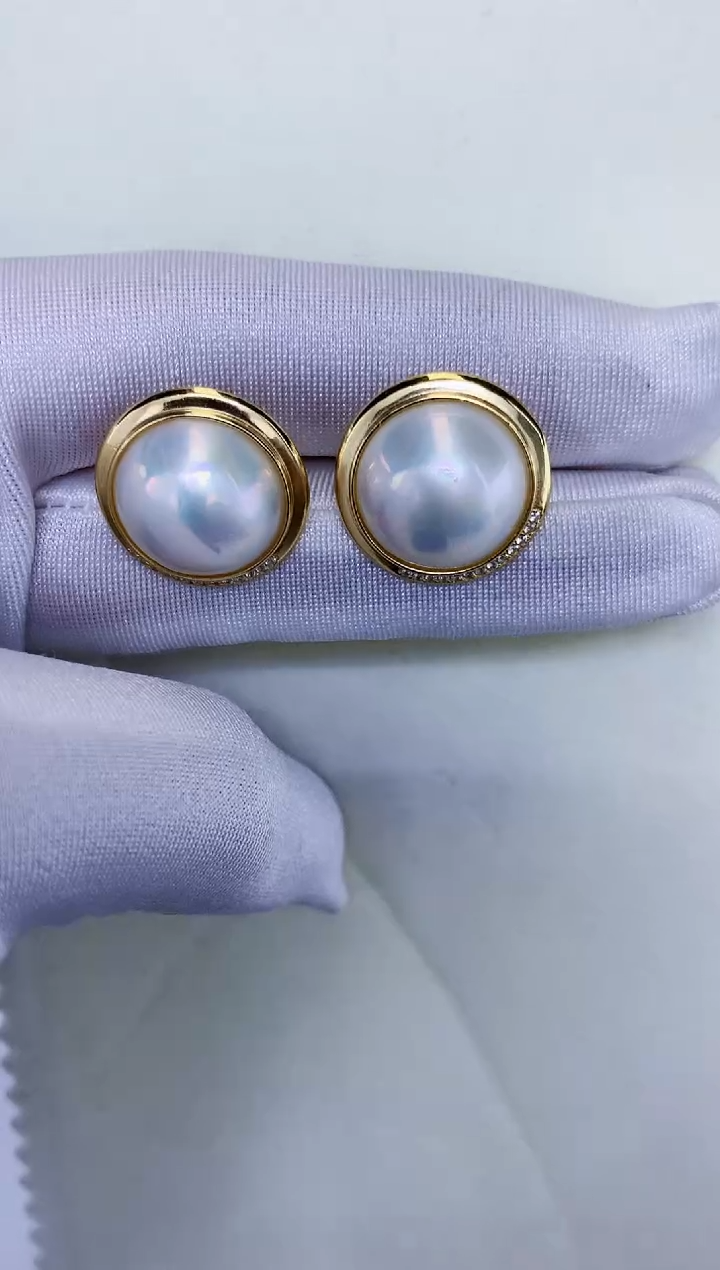 耳饰拼合珍珠（马贝珠）银S925镶嵌 马贝耳钉 X074