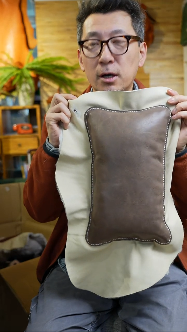 羊毛配牛皮真皮靠垫6号