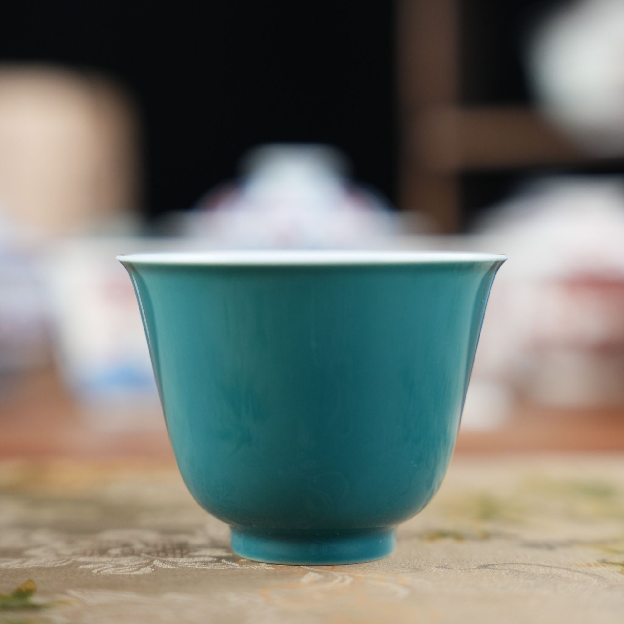 景德镇单色釉孔雀绿花神杯主人杯「逸古堂」手工茶杯陶瓷