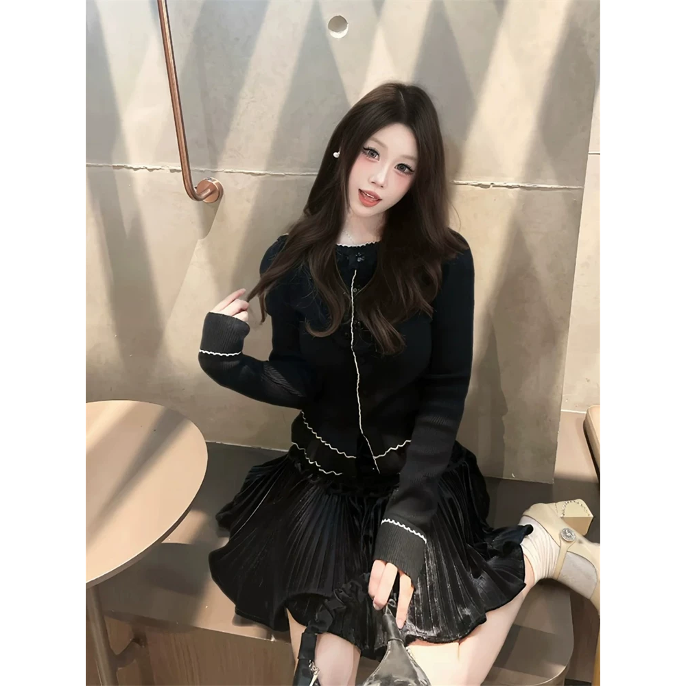 【DÉ MYSTÈRE】拉家冬季新款复古减龄修身针织开衫上衣女GFC250111