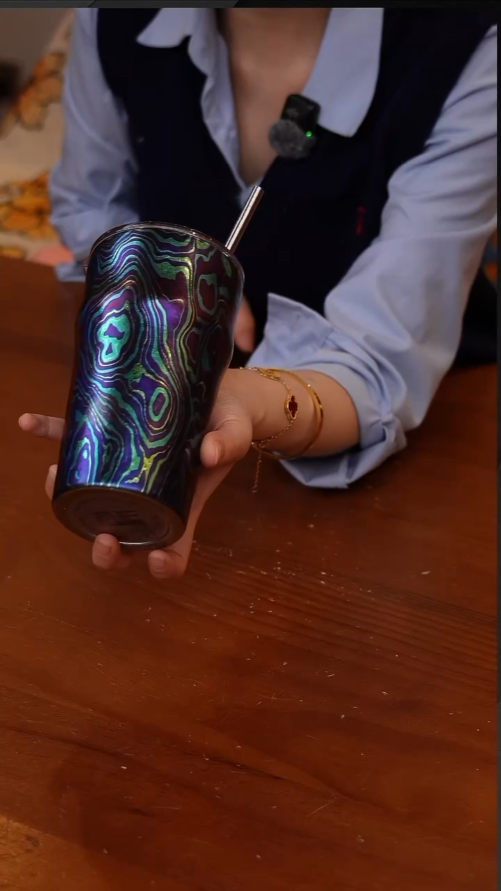 陶41-执彩彩钛纯钛广口杯啤酒杯500ML-流体蓝-CF5796