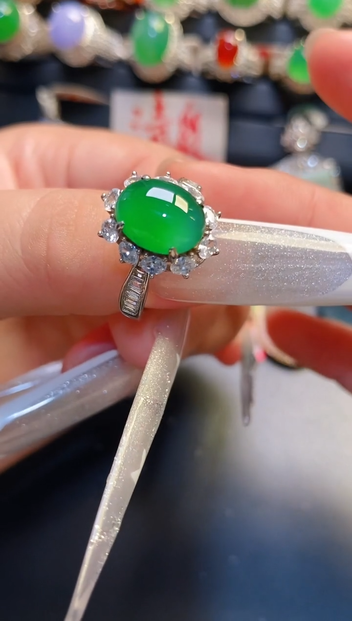 银S925镶嵌戒指翡翠天然