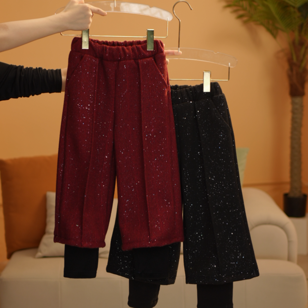 女童喇叭裤2025新款圣诞新年洋气假两件裤子DKZ25287