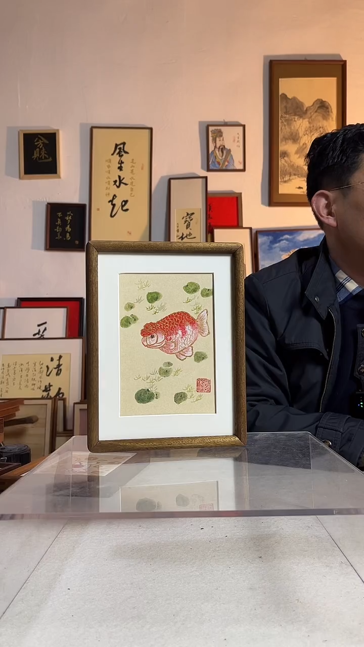 国画书法手写手绘作品8寸  实木榫卯